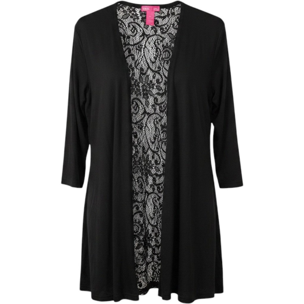 Mix & Co Womens Black Lace Back Open Front Cardigan Shrug 3/4‎ Sleeve Large
